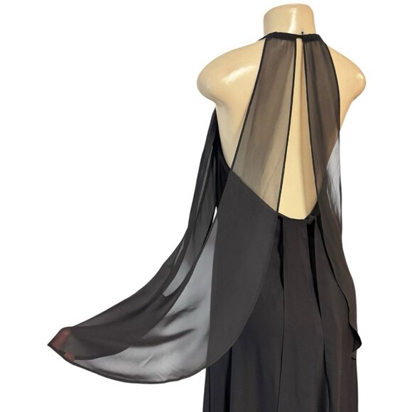 Adrianna Papell "Hailey" Black Halter‎ Evening Gown Asymmetrical Hi Lo Layered 8 - Picture 8 of 14